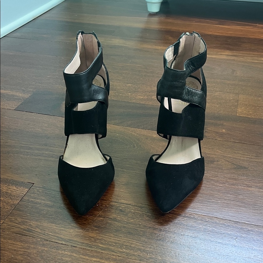 Vince Camuto Black Strappy Pointed Toe Heels